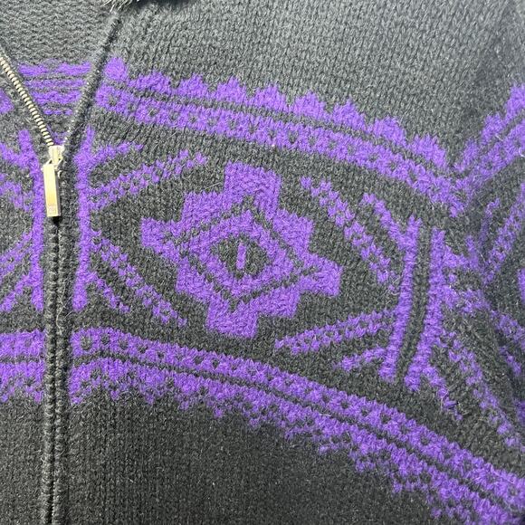 Lauren Ralph Lauren Sweater Black Purple Wool Angora Full Zip Hooded Fur Trim PL - Picture 3 of 7